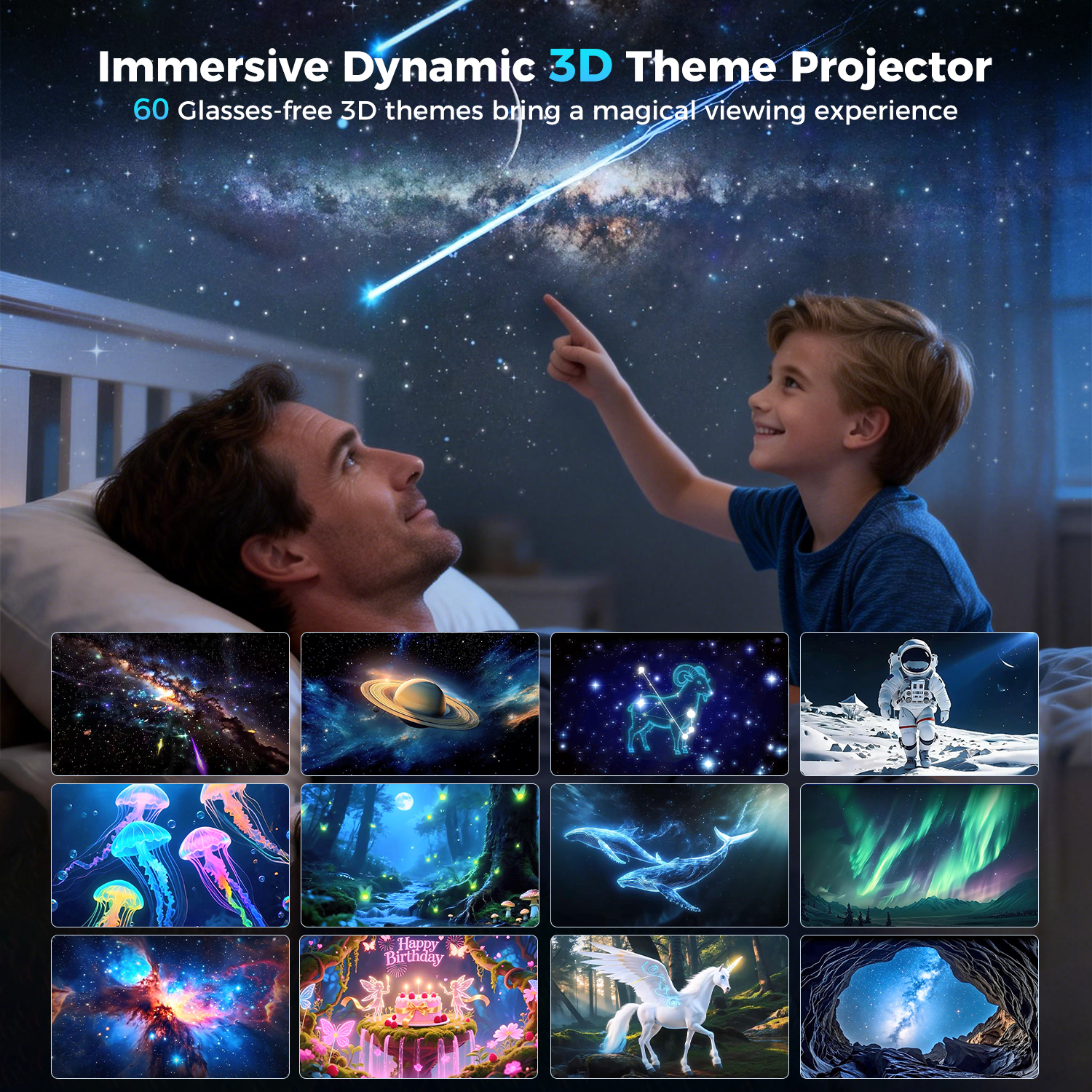 3D Galaxy Star Projector with White Noise & Bluetooth Speaker