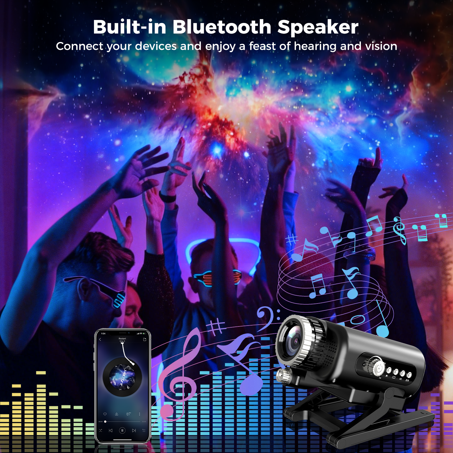 3D Galaxy Star Projector with White Noise & Bluetooth Speaker
