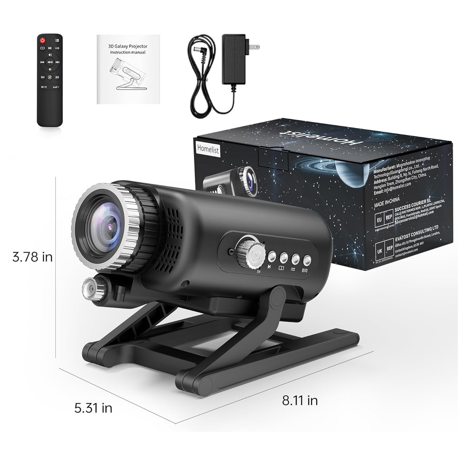 3D Galaxy Star Projector with White Noise & Bluetooth Speaker